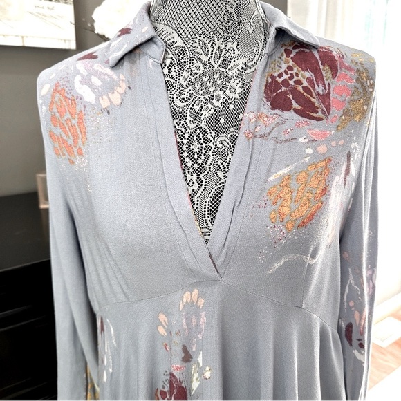 Free People Painted Meadow Tunic Dress Boho Floral Button Cuff - Size Small - Picture 8 of 16